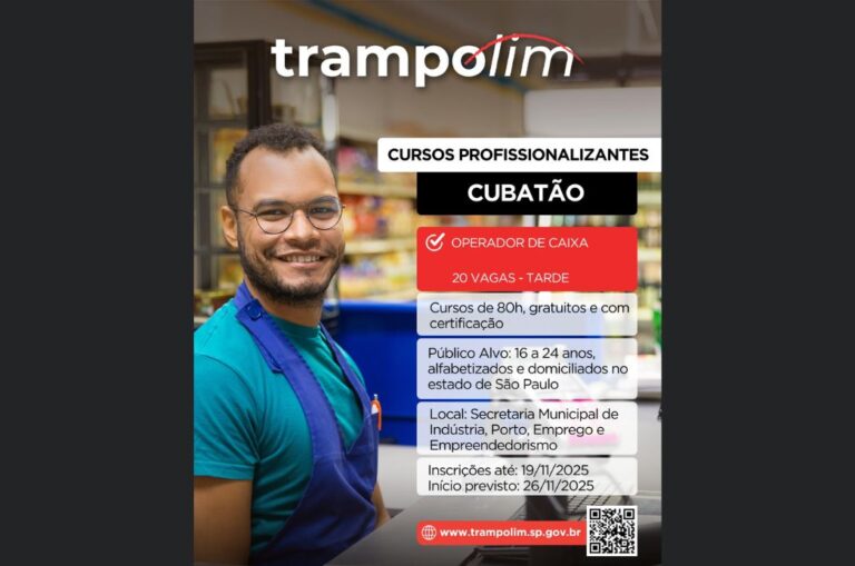 Cubatão ainda tem inscrições abertas para curso gratuito de Operador de Caixa voltado a jovens