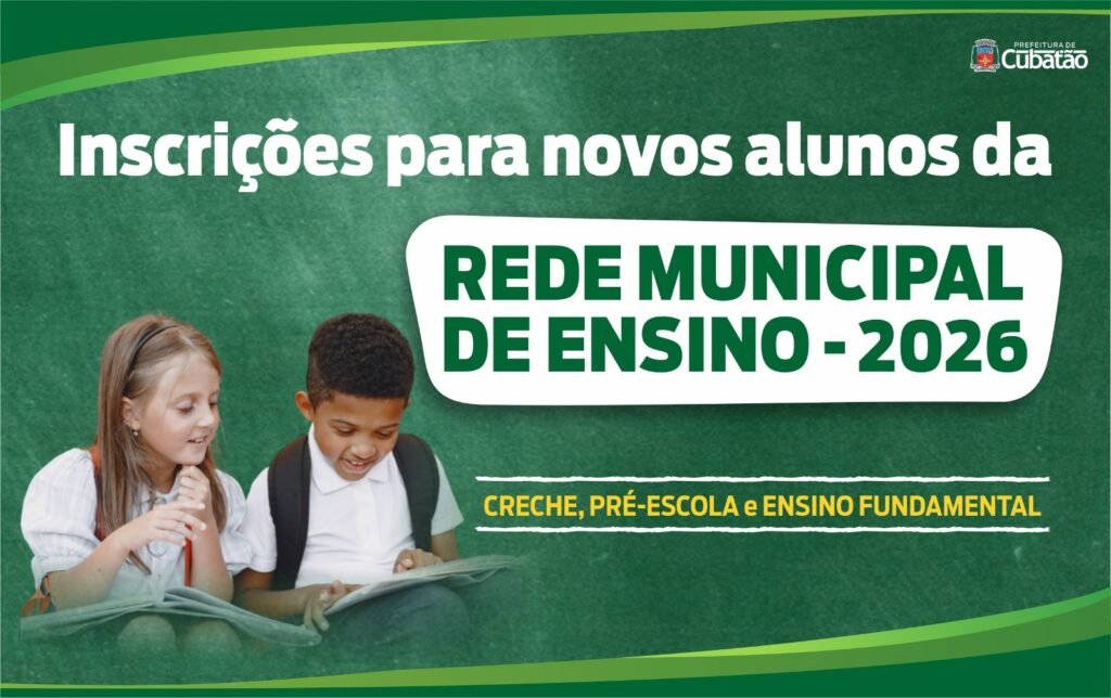 Prefeitura de Cubatão abre inscrições para novos alunos do ensino infantil, fundamental e EJA